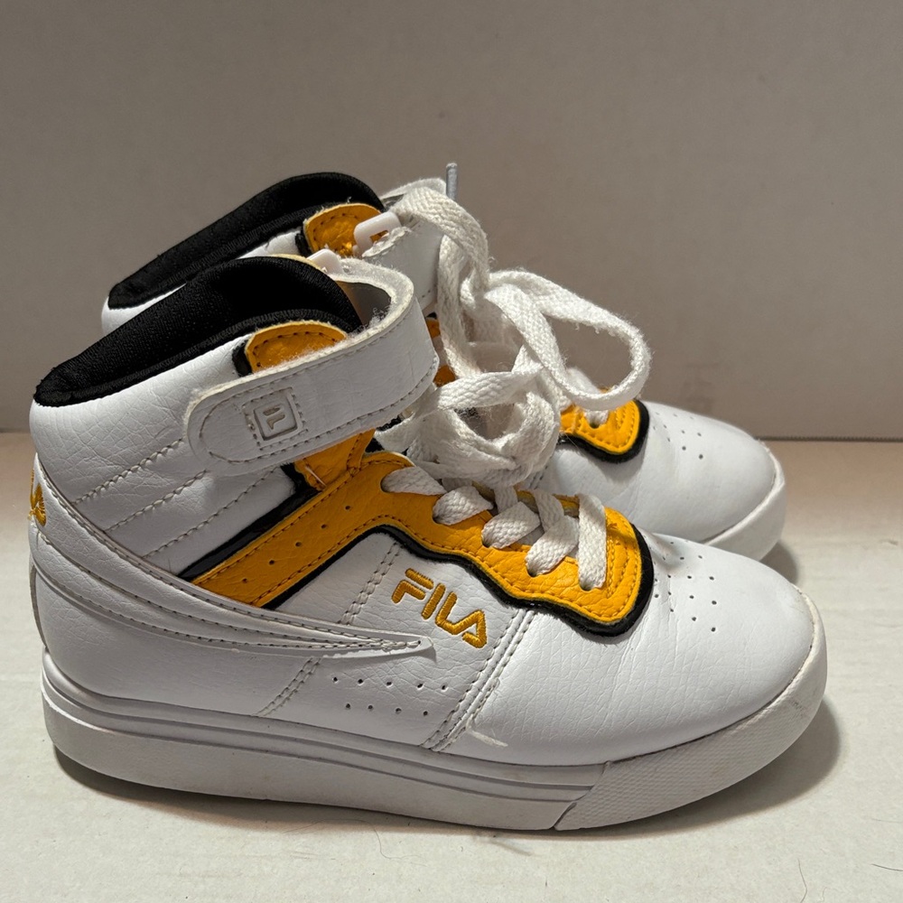 FILA Kids White and Yellow High-Top Sneakers